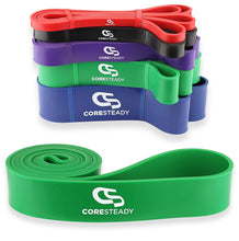 Load image into Gallery viewer, Coresteady green resistance band, ideal for pull ups, crossfit training, calisthenics, stretching, mobility exercises and home fitness workouts
