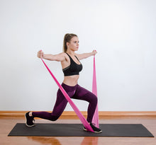 Load image into Gallery viewer, The industry standard in rehabilitation aid and physiotherapy, Coresteady Resistance Therapy bands provide safe and effective workouts that allow you to be in total control of every movement. Female exercising lateral raise squat lunge.
