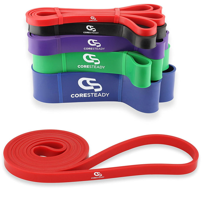 Coresteady red resistance band, ideal for pull ups, crossfit training, calisthenics, stretching, mobility exercises and home fitness workouts