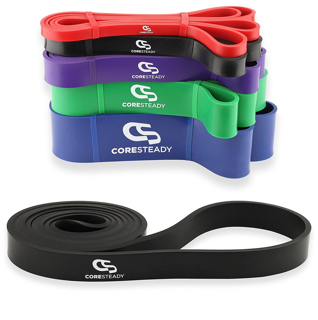 Coresteady black resistance band, ideal for pull ups, crossfit training, calisthenics, stretching, mobility exercises and home fitness workouts