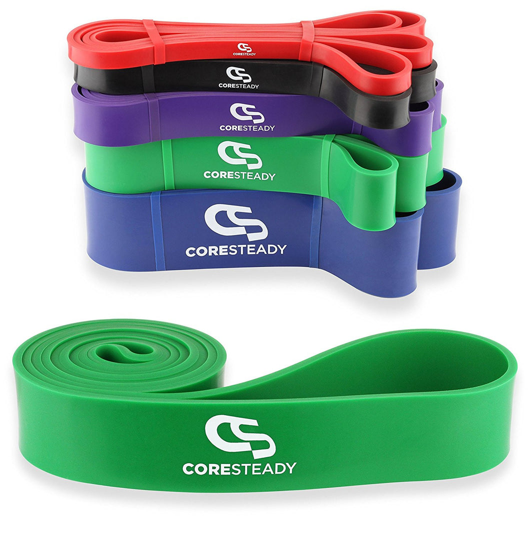 Coresteady green resistance band, ideal for pull ups, crossfit training, calisthenics, stretching, mobility exercises and home fitness workouts
